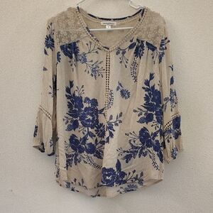 JohnPaulRichard Blue Floral Blouse Size M Used